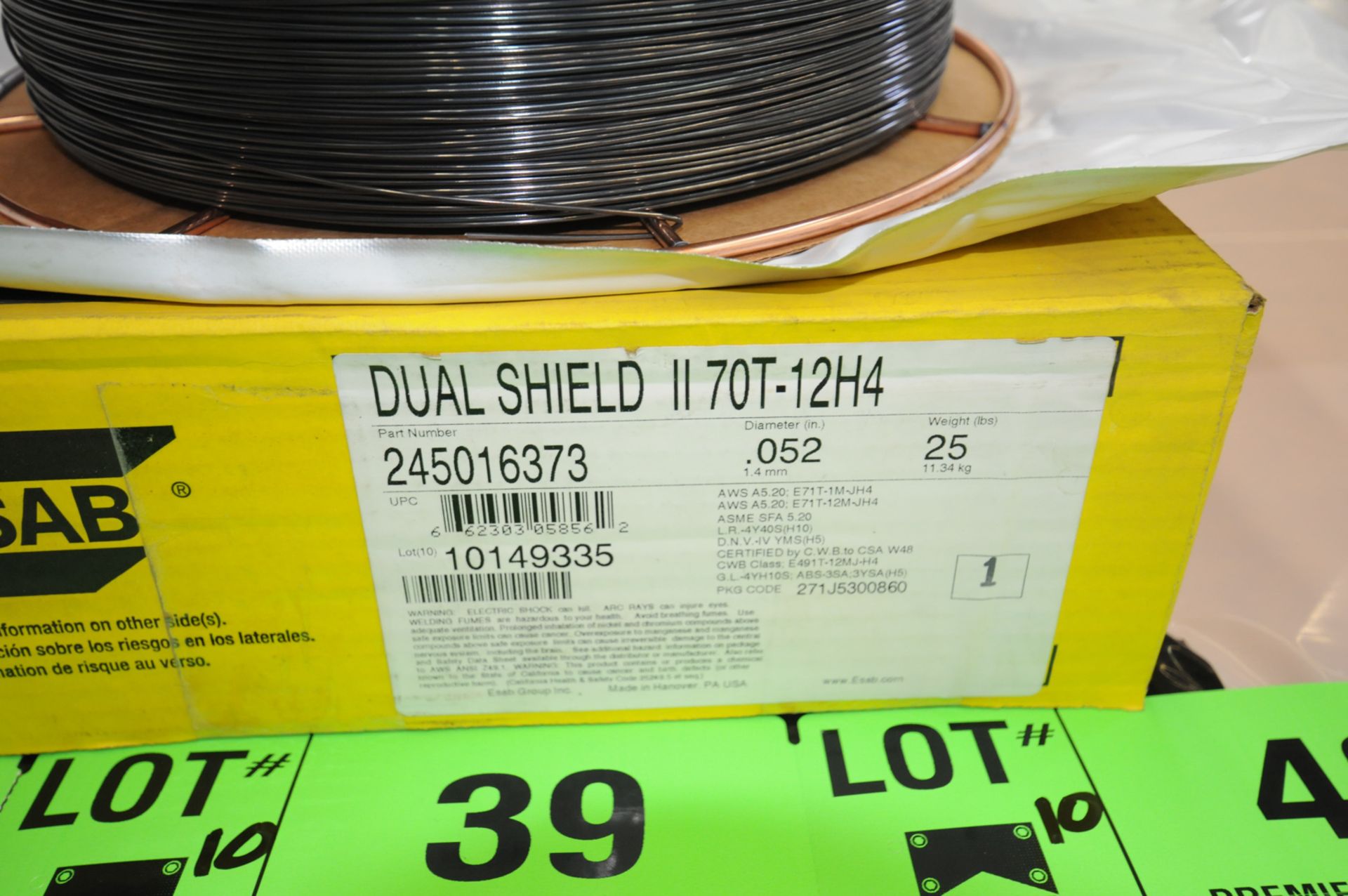 LOT/ (10) 25LB SPOOLS OF ESAB DUAL SHIELD II 70T-12H4 0.052" DIAMETER WELDING WIRE CONFORMING TO AWS - Image 2 of 3