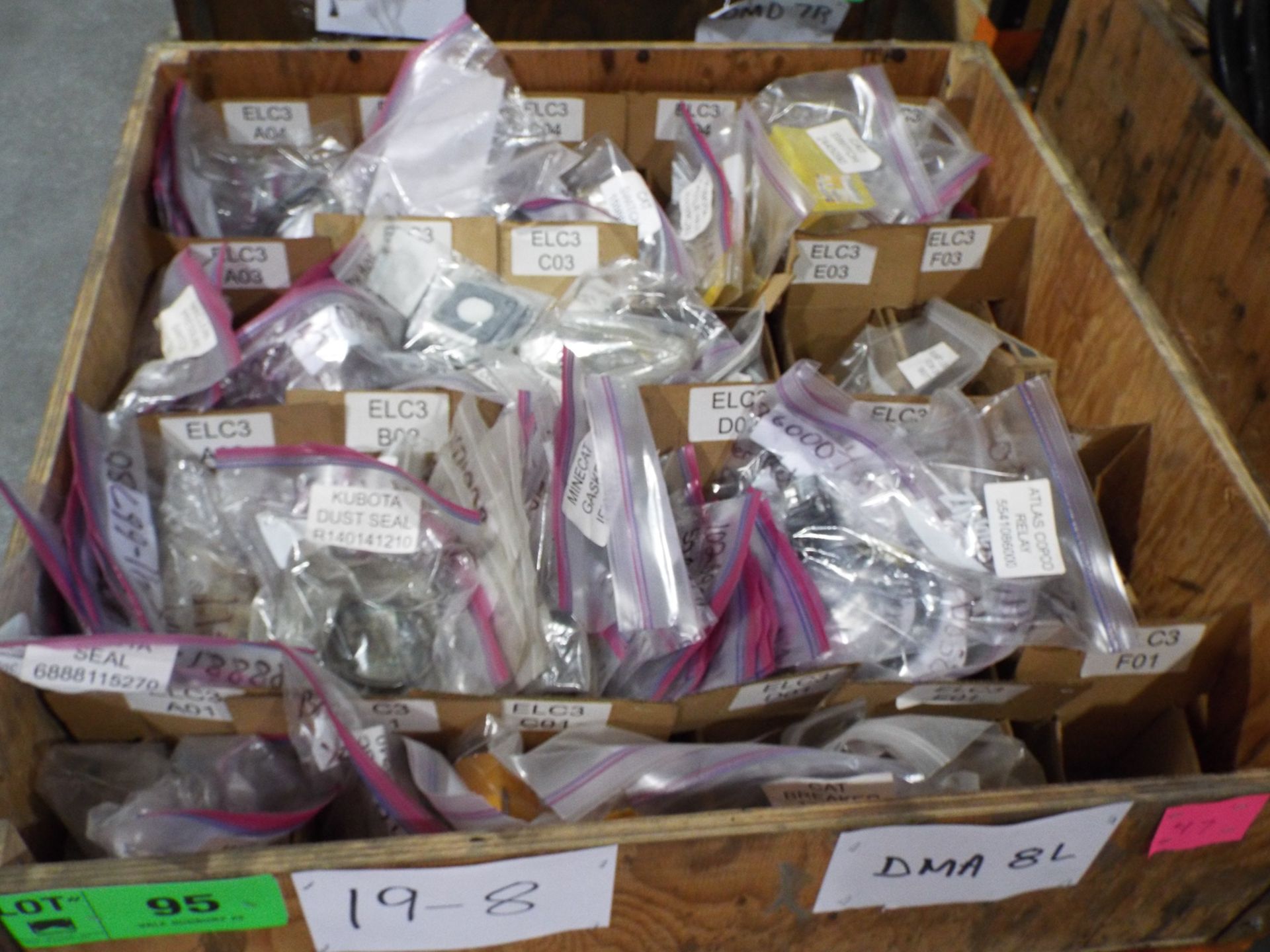 LOT/ SPARE MACLEAN, CAT, KUBOTA, & ATLAS COPCO PARTS INCLUDING SEALS, RELAYS, SWITCHES, GASKETS