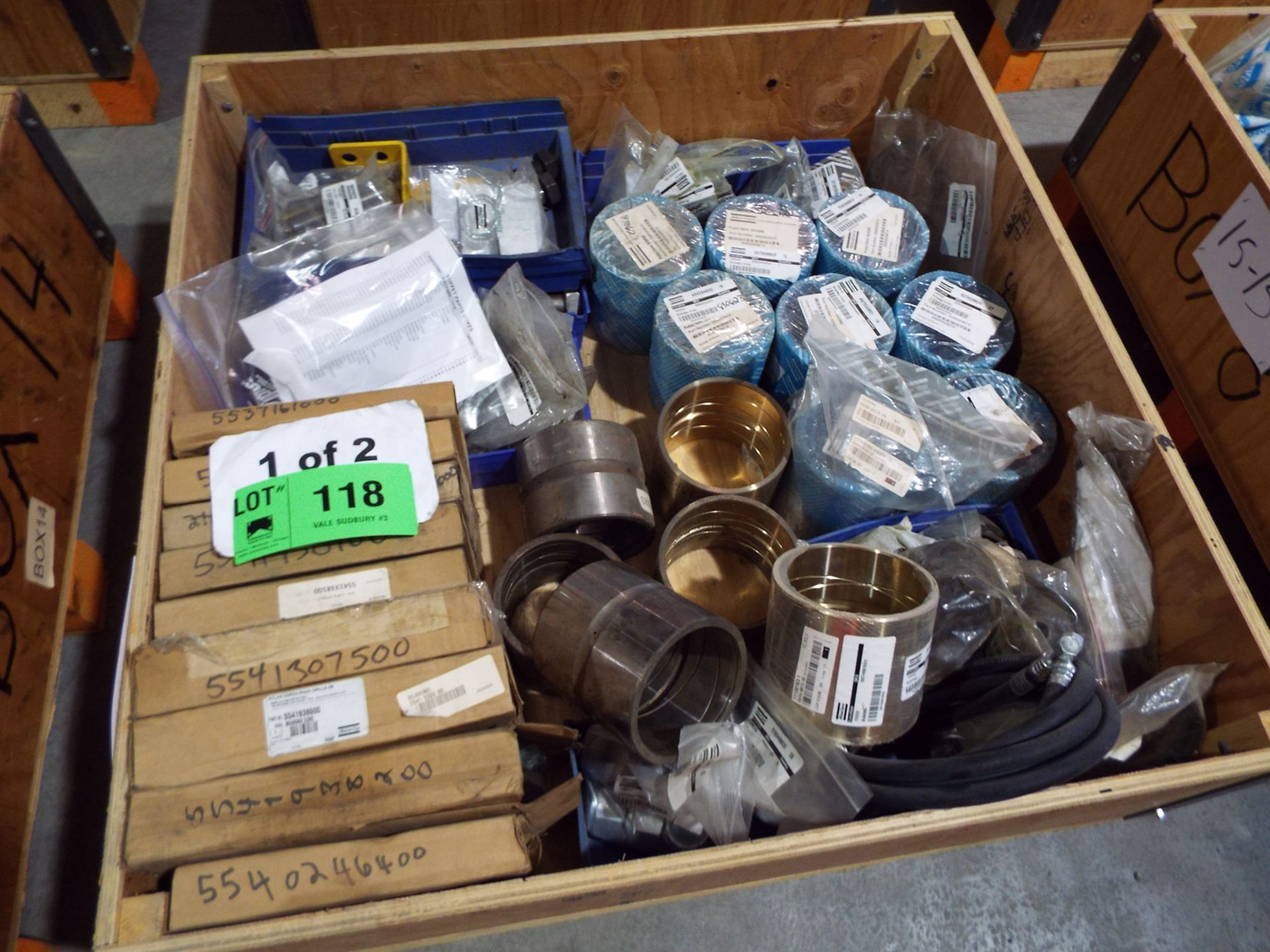 LOT/ ATLAS COPCO PARTS INCLUDING BUSHING STEEL, CONE, BAT CABLE, AND OTHER CABLES/HARNESSES