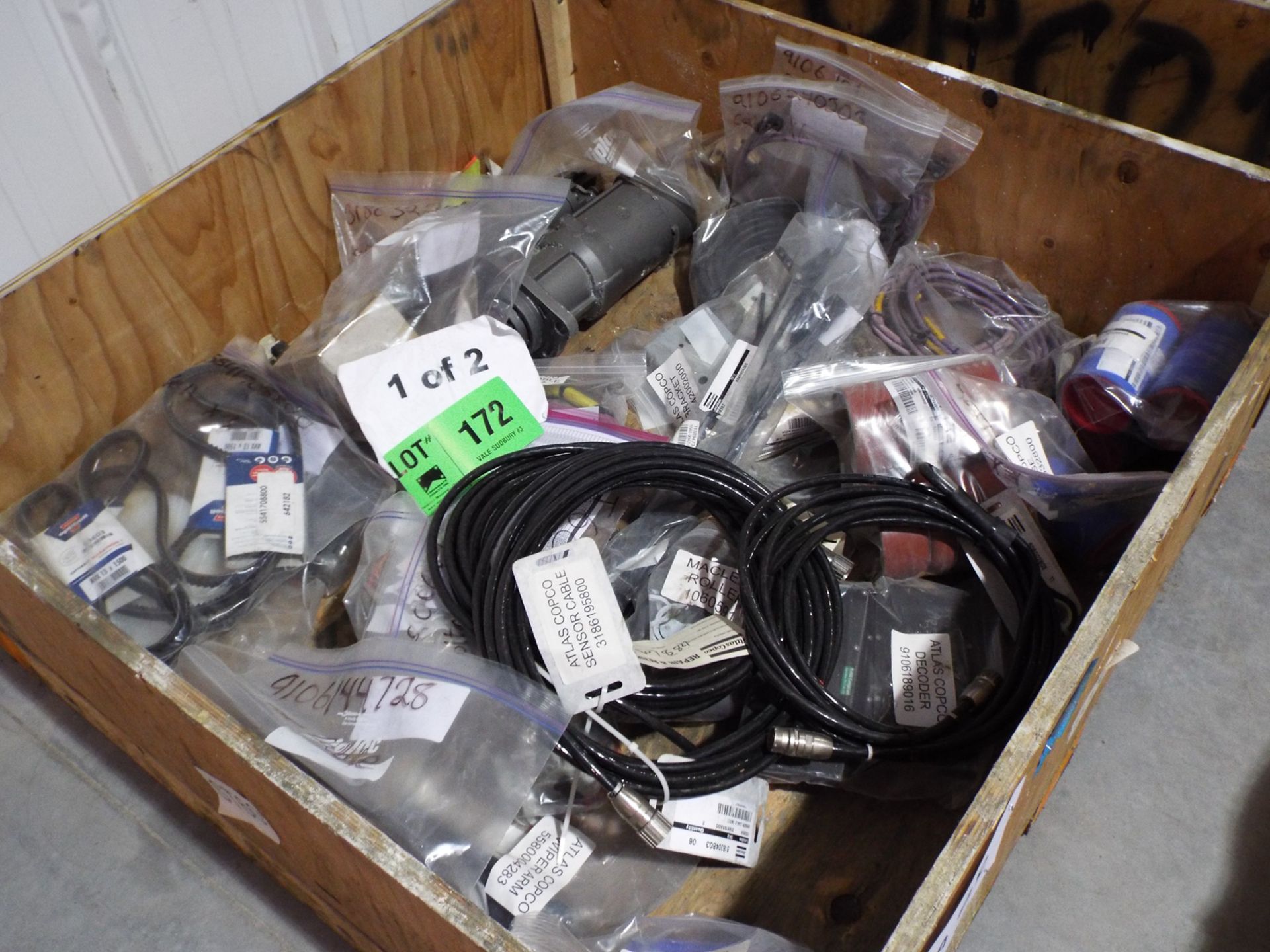 LOT/ SPARE PARTS INCLUDING BELTS, SENSOR CABLE, DECODER, BRACKETS, AND HOSE