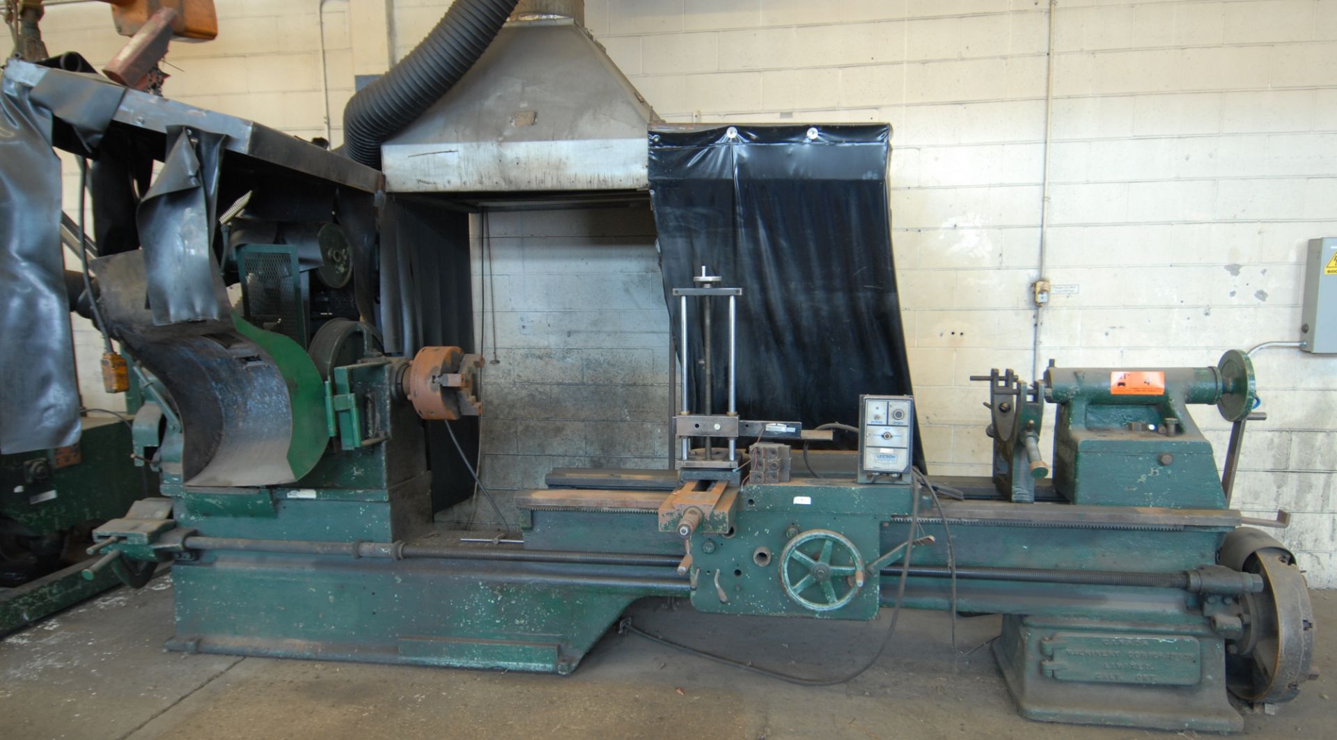 BRANCING WELDING MANIPULATOR ENGINE LATHE CONVERSION WITH 36" SWING, 96" CENTERS, 2" BORE, 12" 3-JAW