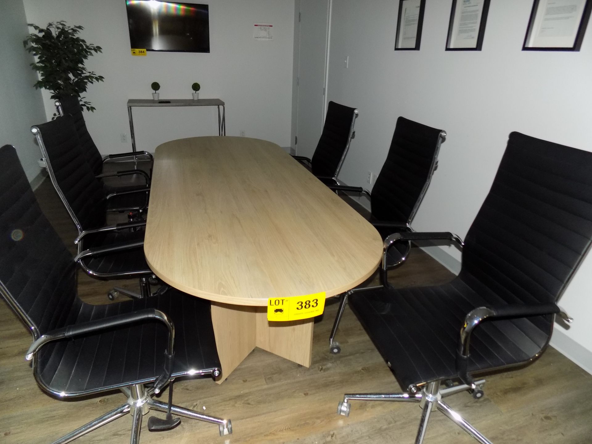 LOT/ DESIGNER BOARDROOM TABLE WITH (6) SWIVEL CHAIRS