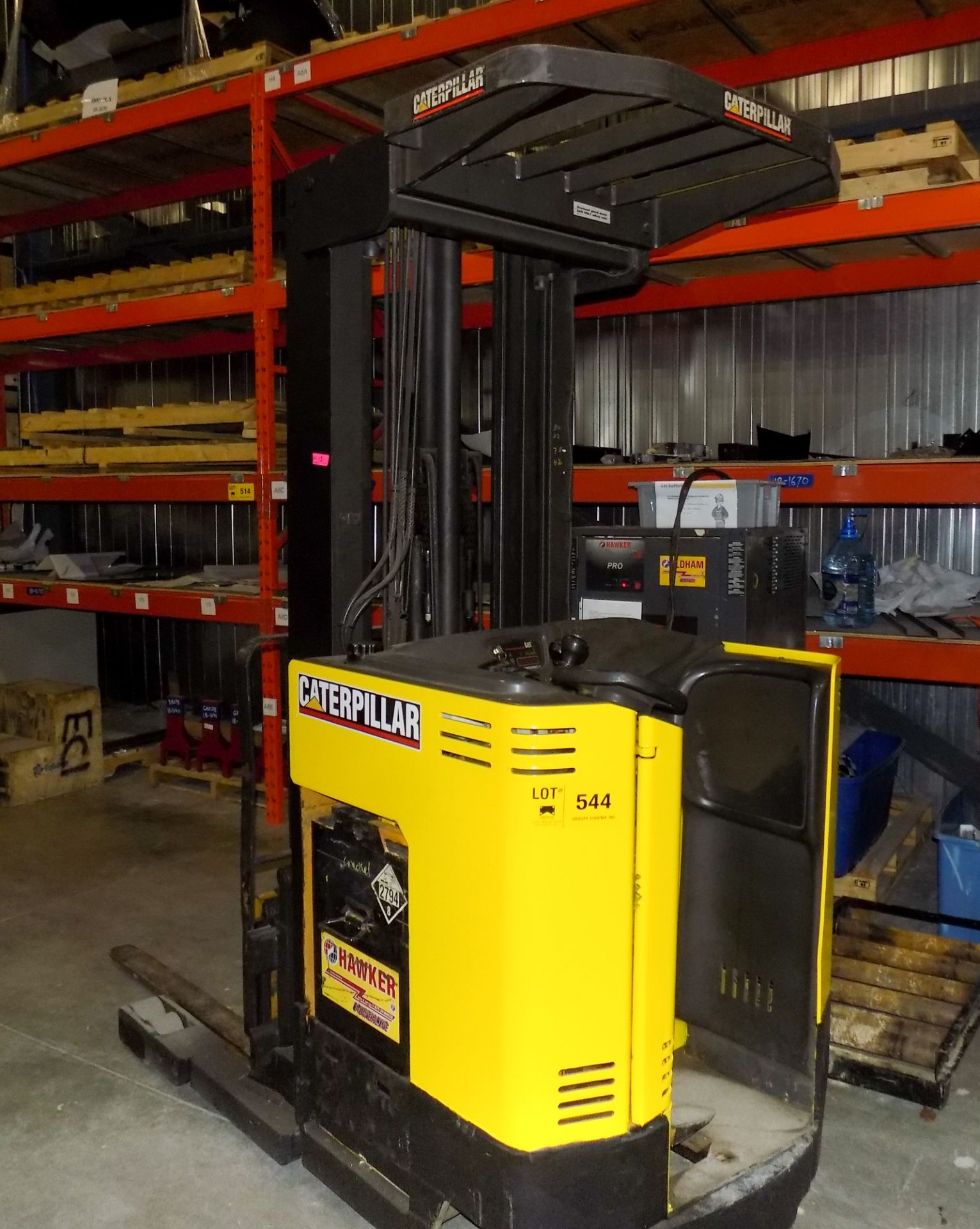 CATERPILLAR MNRR-40 4,000 LBS CAPACITY ELECTRIC REACH TRUCK WITH HAWKER PRO 36V BATTERY CHARGER, S/N - Image 2 of 3