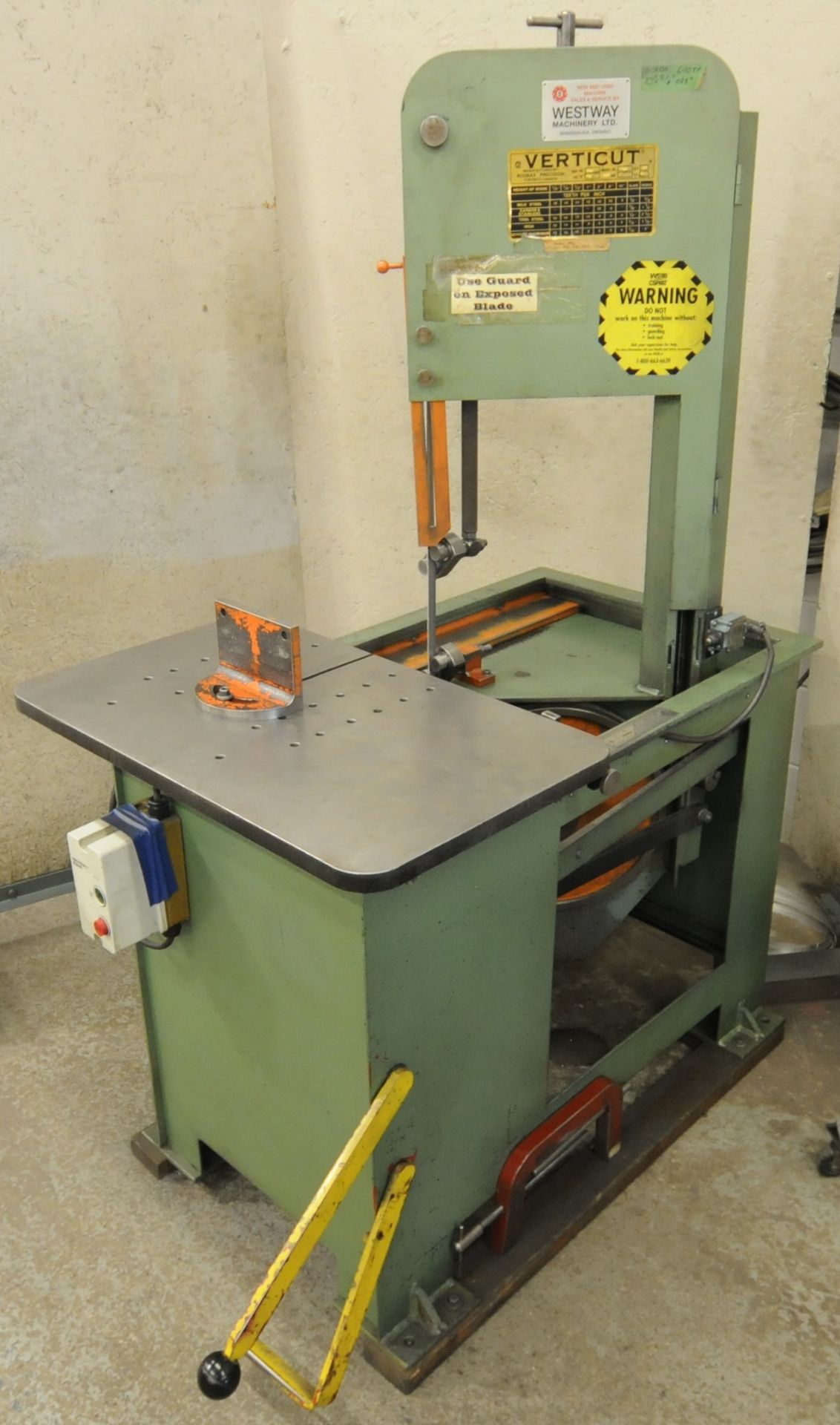 VERTICUT 115B ROLL IN TYPE VERTICAL BAND SAW, S/N: N/A (CI) [RIGGING FEE FOR LOT #8 - $150.00