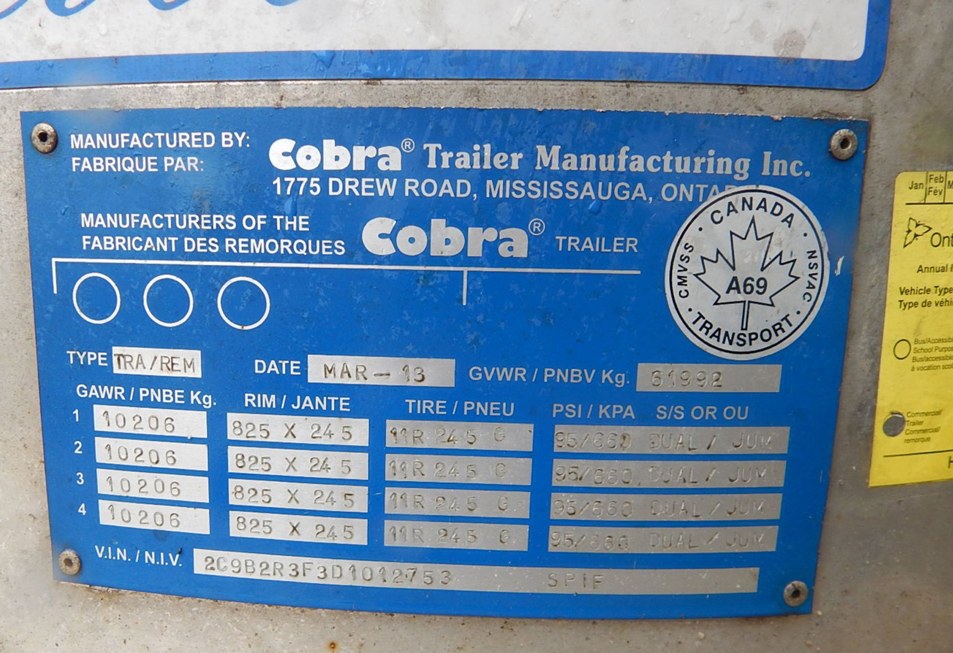 COBRA (2013) QUAD-AXLE ALUMINUM END DUMP BOX TRAILER WITH COMPOSITE FLOOR, 39-40 METRIC TON - Image 6 of 16