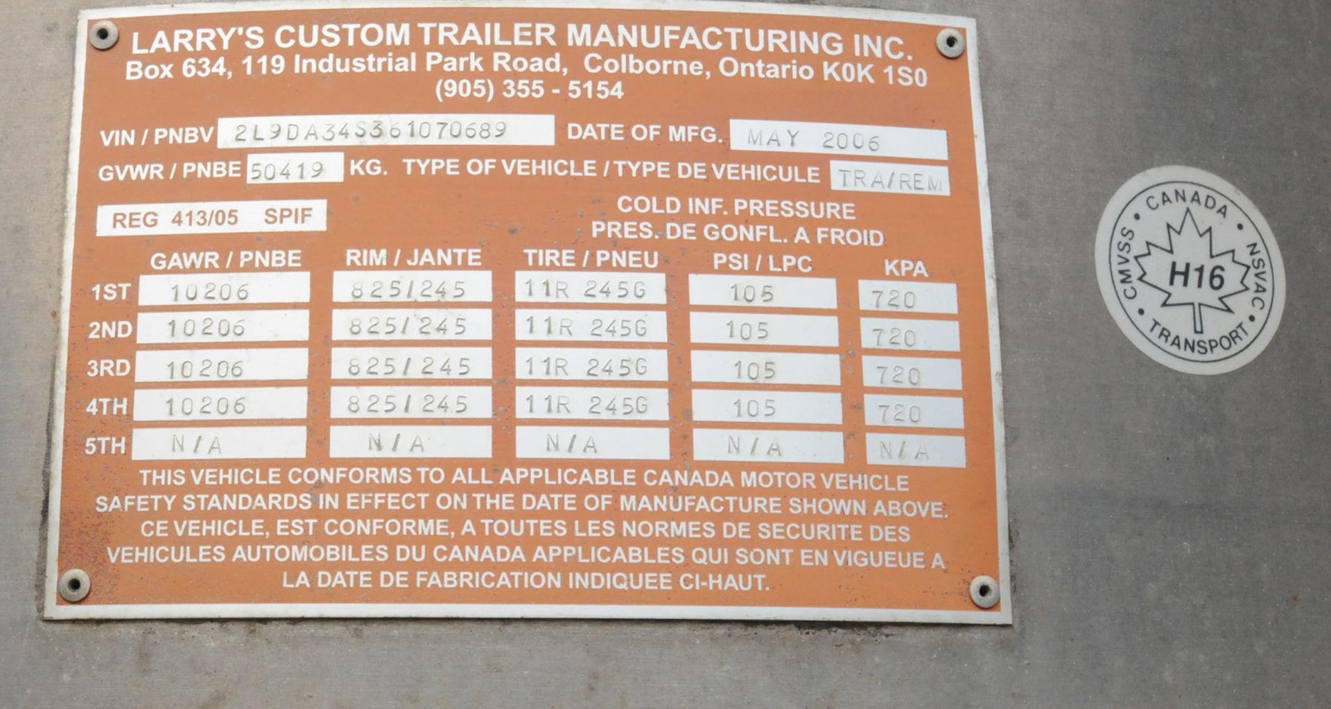 CUSTOM (2006) QUAD-AXLE ALUMINUM END DUMP BOX TRAILER WITH COMPOSITE FLOOR, 39-40 METRIC TON - Image 15 of 15