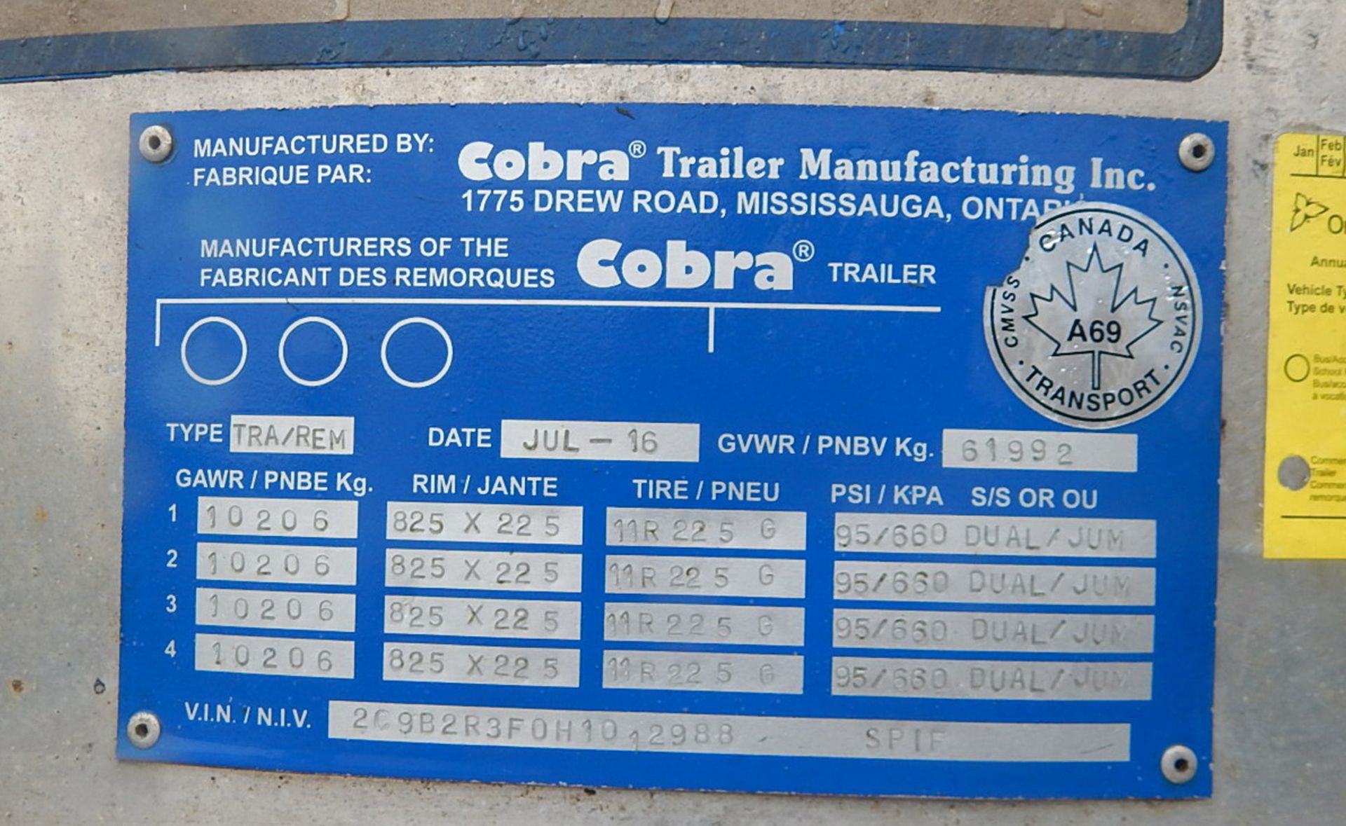 COBRA (2017) QUAD-AXLE ALUMINUM END DUMP BOX TRAILER WITH COMPOSITE FLOOR, 39-40 METRIC TON - Image 8 of 15