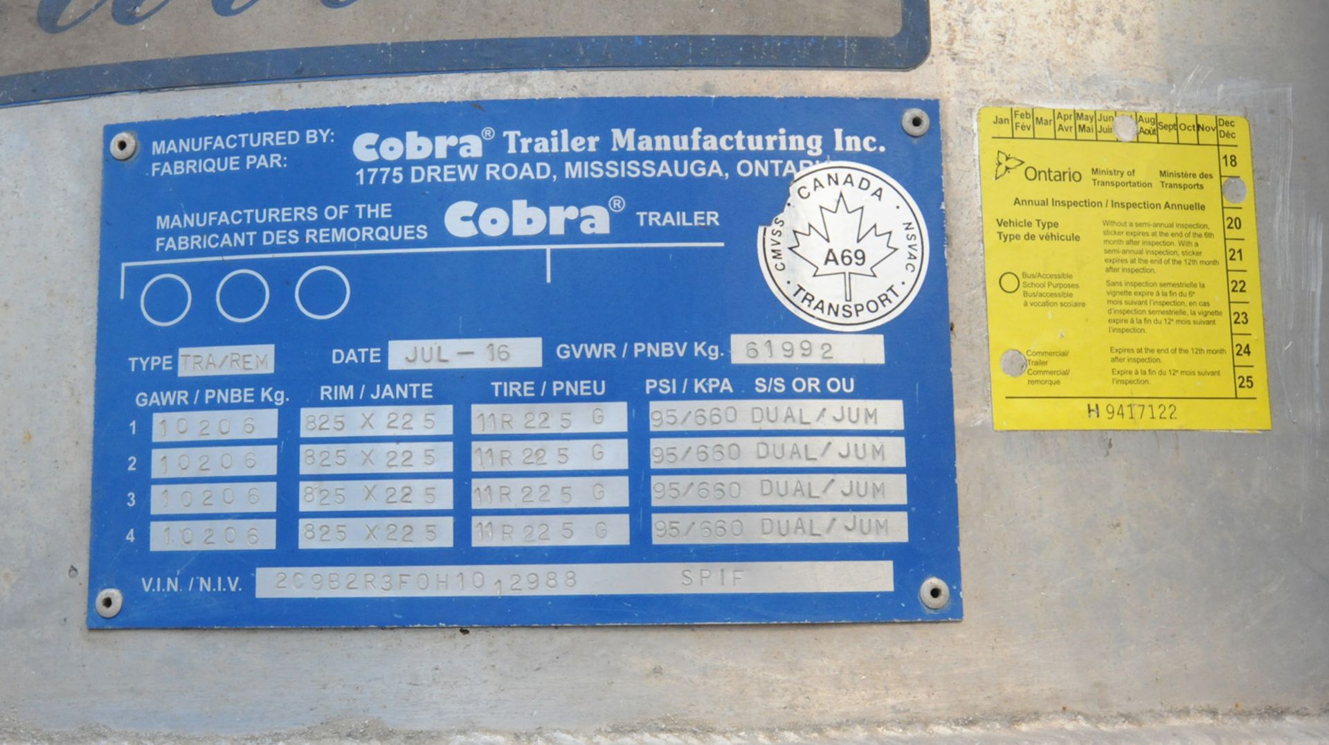 COBRA (2017) QUAD-AXLE ALUMINUM END DUMP BOX TRAILER WITH COMPOSITE FLOOR, 39-40 METRIC TON - Image 15 of 15