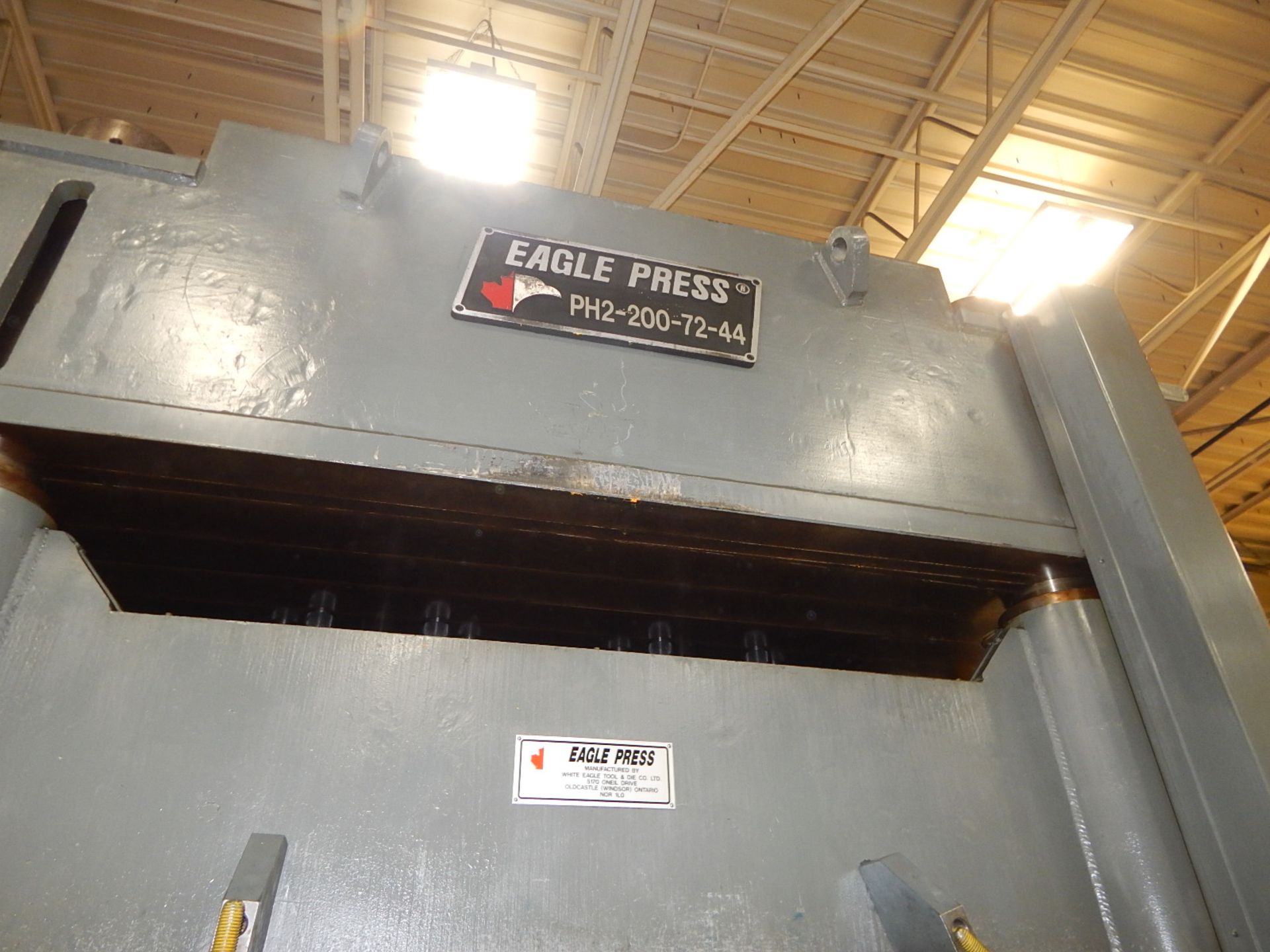 EAGLE PRESS PH2-200-72-44 4 POST HYDRAULIC SPOTTING PRESS WITH 200 TON CAP., 56"X38"X30"H BOX TABLE, - Image 4 of 6