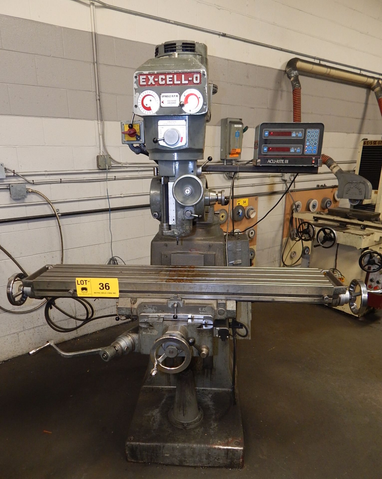 EX-CELL-O MODEL 602 VERTICAL TURRET MILL WITH 48"X9" TABLE SPEEDS TO 4000 RPM, ACCURITE III 2 AXIS