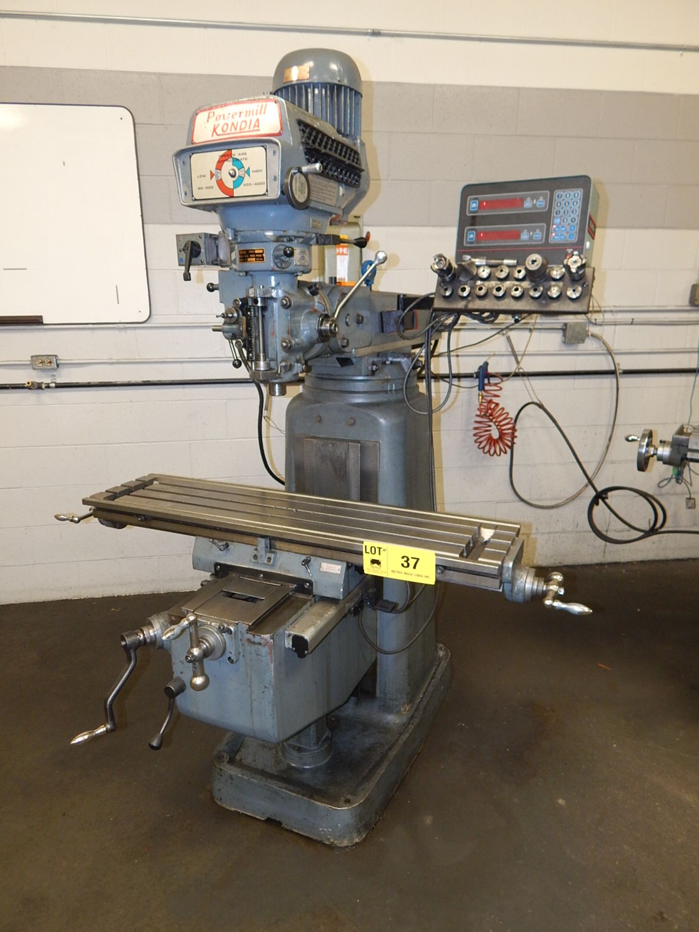 KONDIA FV-1 VERTICAL TURRET MILL WITH 48"X12" TABLE, SPEEDS TO 4000 RPM, ACCURITE III 2 AXIS DRO,