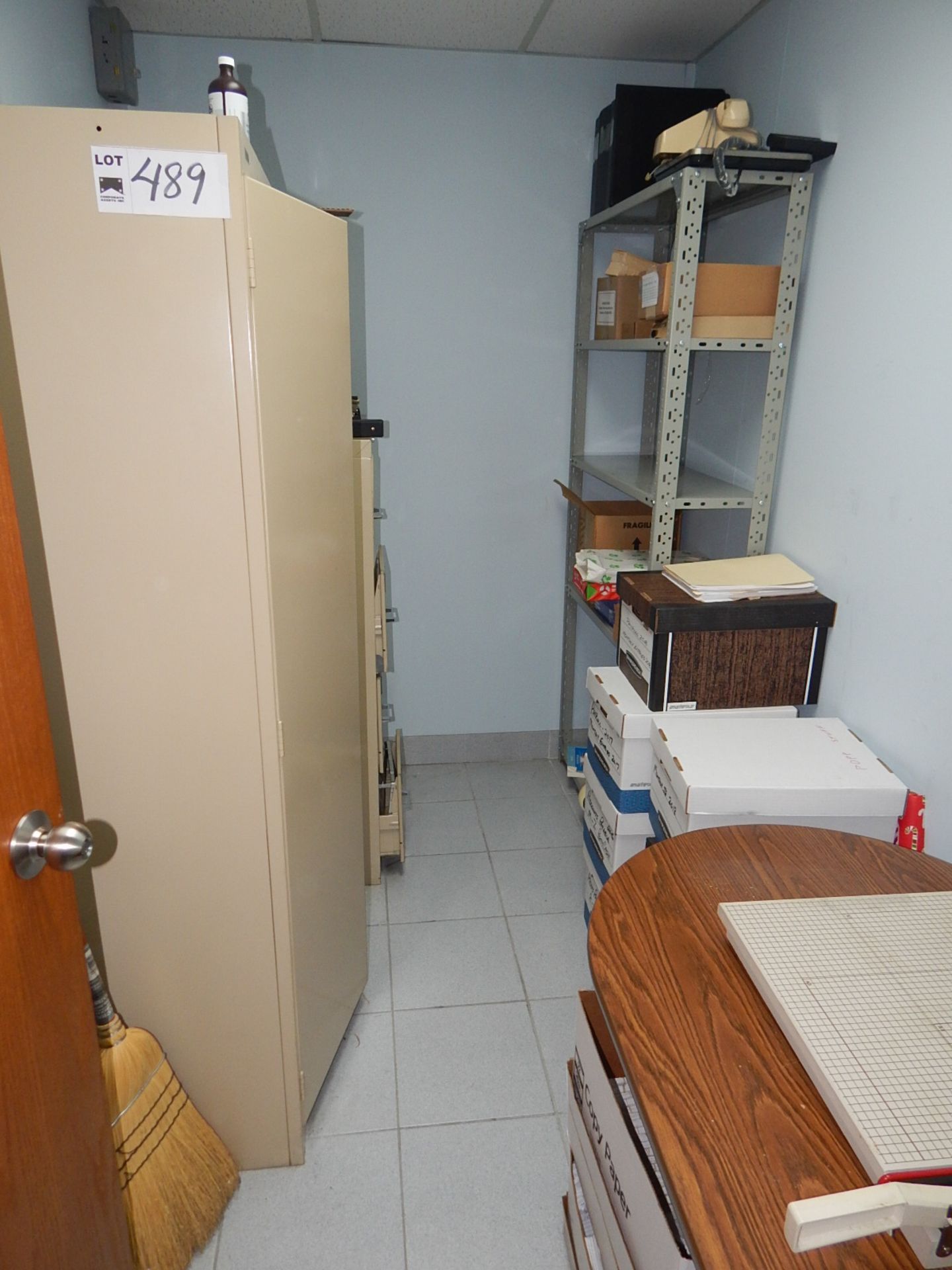 LOT/ CONTENTS OF ROOM CONSISTING OF FILING CABINETS AND SHELVES (NO PAPERWORK)