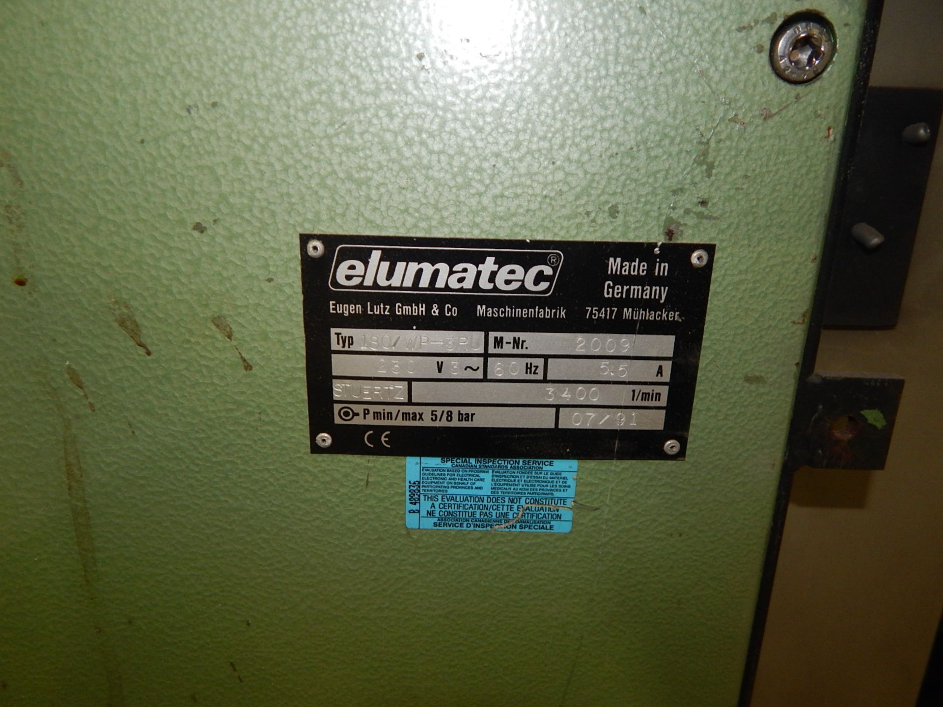 ELUMATEC 180/WP-3RU SINGLE HEAD CORNER CLEANER WITH 3,400 RPM, 230V/3PH/60HZ, S/N: 2009 (CI) - Image 3 of 6