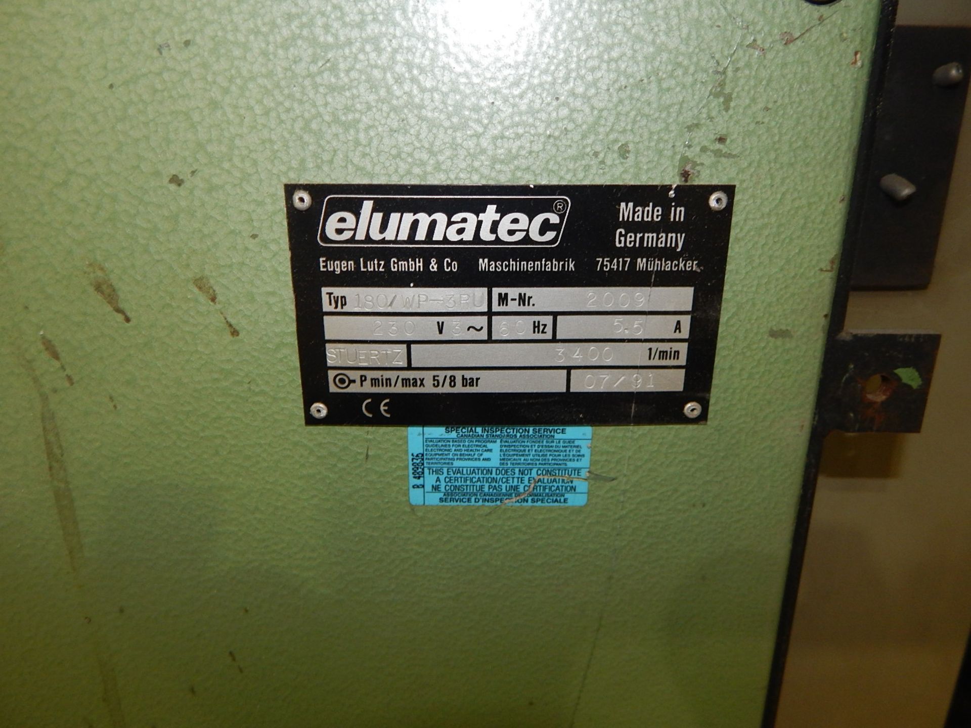 ELUMATEC 180/WP-3RU SINGLE HEAD CORNER CLEANER WITH 3,400 RPM, 230V/3PH/60HZ, S/N: 2009 (CI) - Image 6 of 6