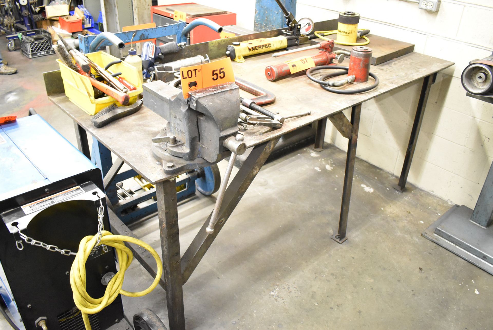 LOT/ STEEL WELDING TABLE WITH 4" VISE, CLAMPING AND TOOLS - Image 2 of 3