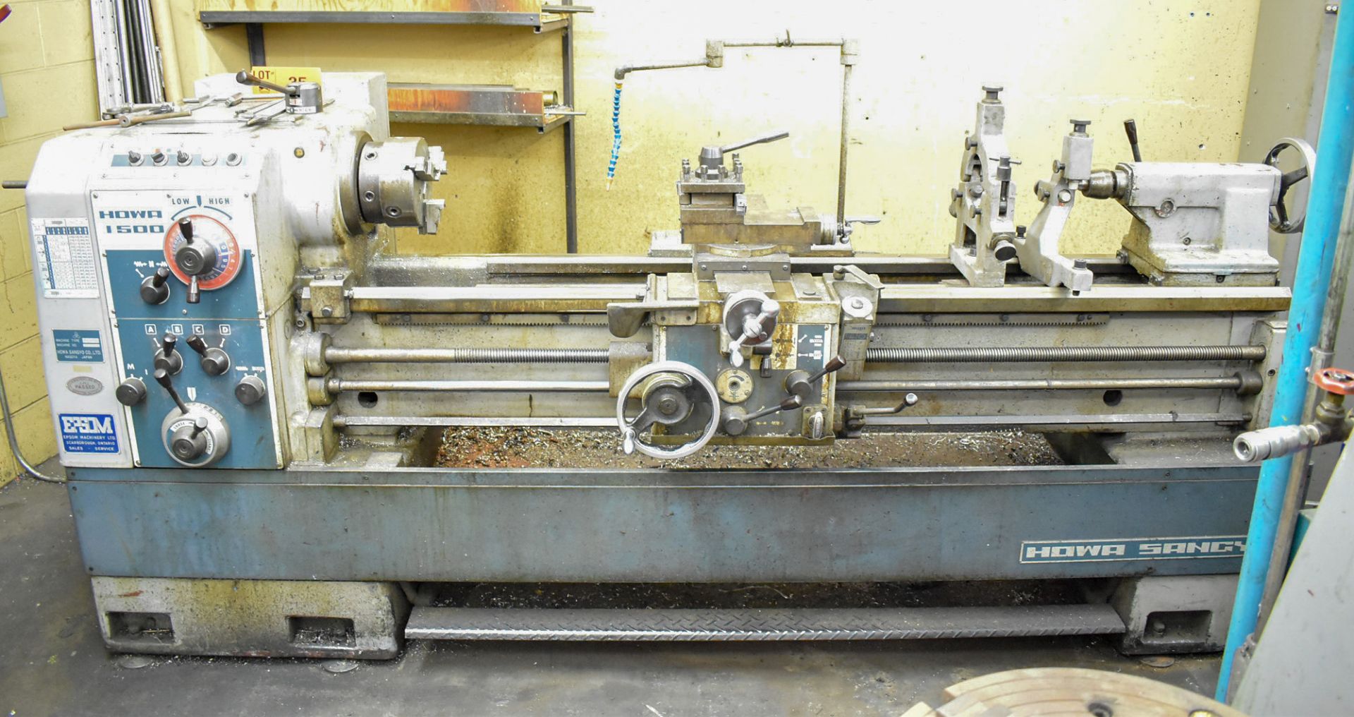HOWA SANGYO 430X1500 ENGINE LATHE WITH 20" SWING, 60" BETWEEN CENTERS, 8" 3-JAW CHUCK, SPEEDS TO