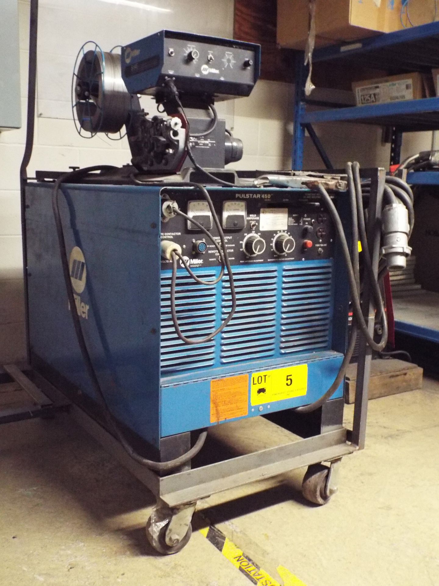 MILLER PULSAR 450 MIG WELDER WITH S54E WIRE FEEDER, CABLES AND GUN, S/N: JJ370071