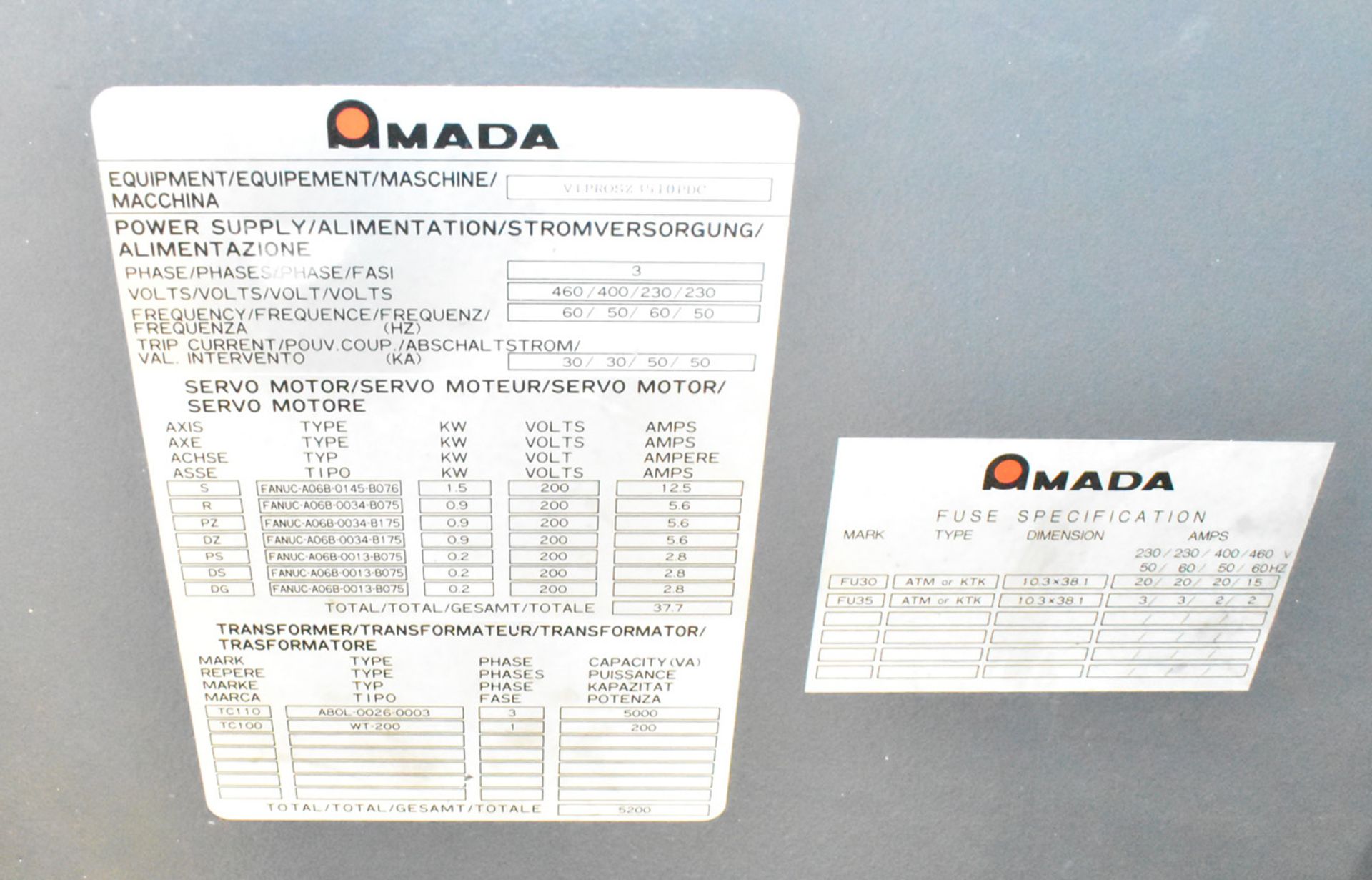 AMADA VIPROS Z3510 30TON CNC TURRET PUNCH, WITH FANUC SERIES 18-P CNC CONTROL, 98"X49" MAX. SHEET - Image 17 of 17