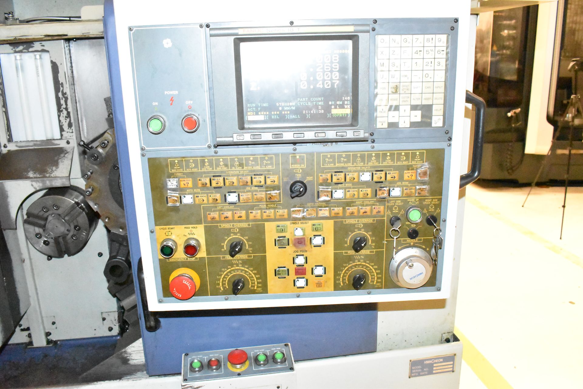 HWACHEON (2001) TTC-8 4 AXIS CNC TWIN SPINDLE TWIN TURRET TURNING CENTER WITH FANUC SERIES 18-T - Image 12 of 12
