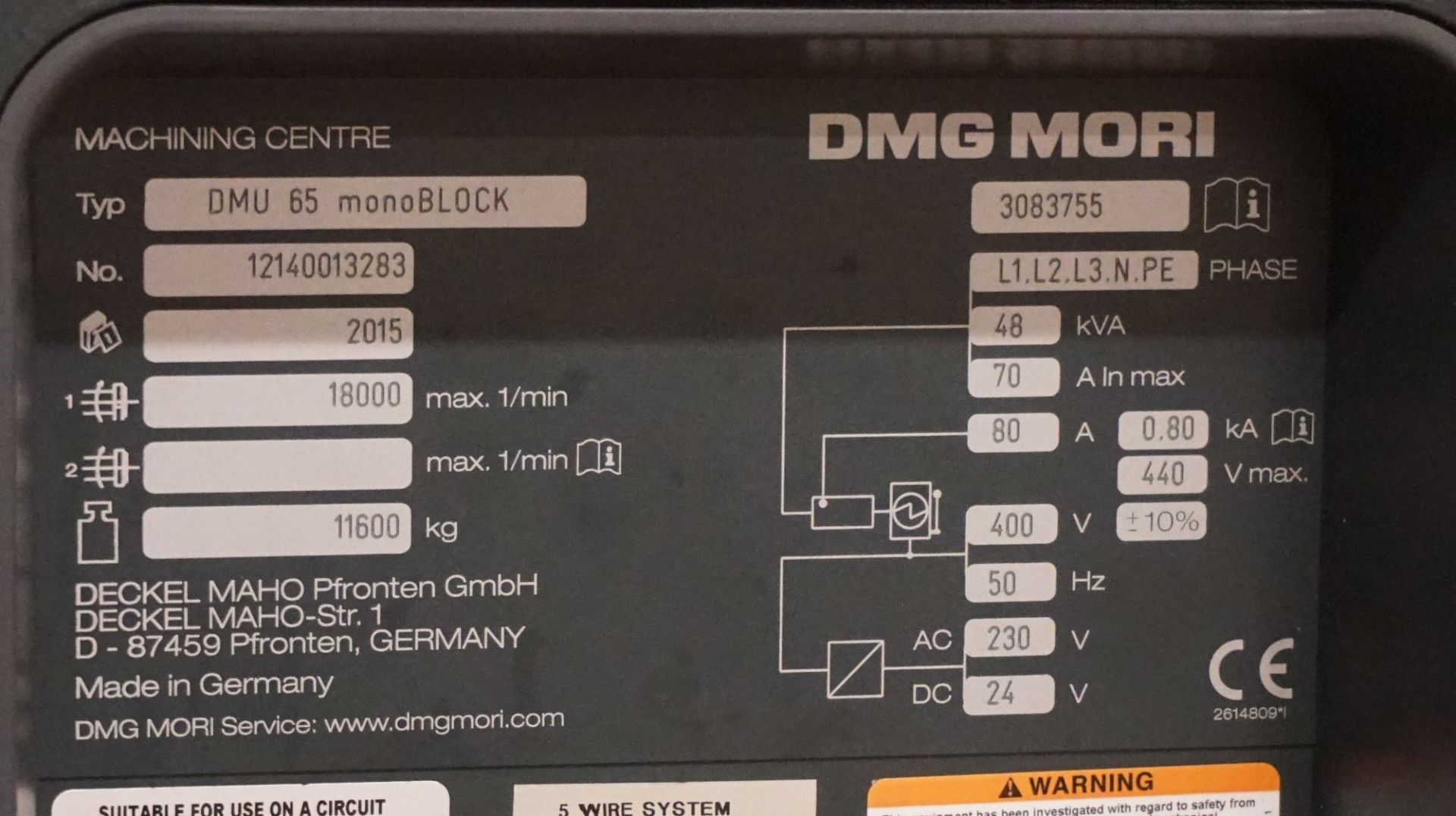 DMG MORI (2015) (INSTALLED NEW IN 2017) DMU 65 MONOBLOCK, 5 AXIS CNC VERTICAL MACHINING-CENTER - Image 22 of 24