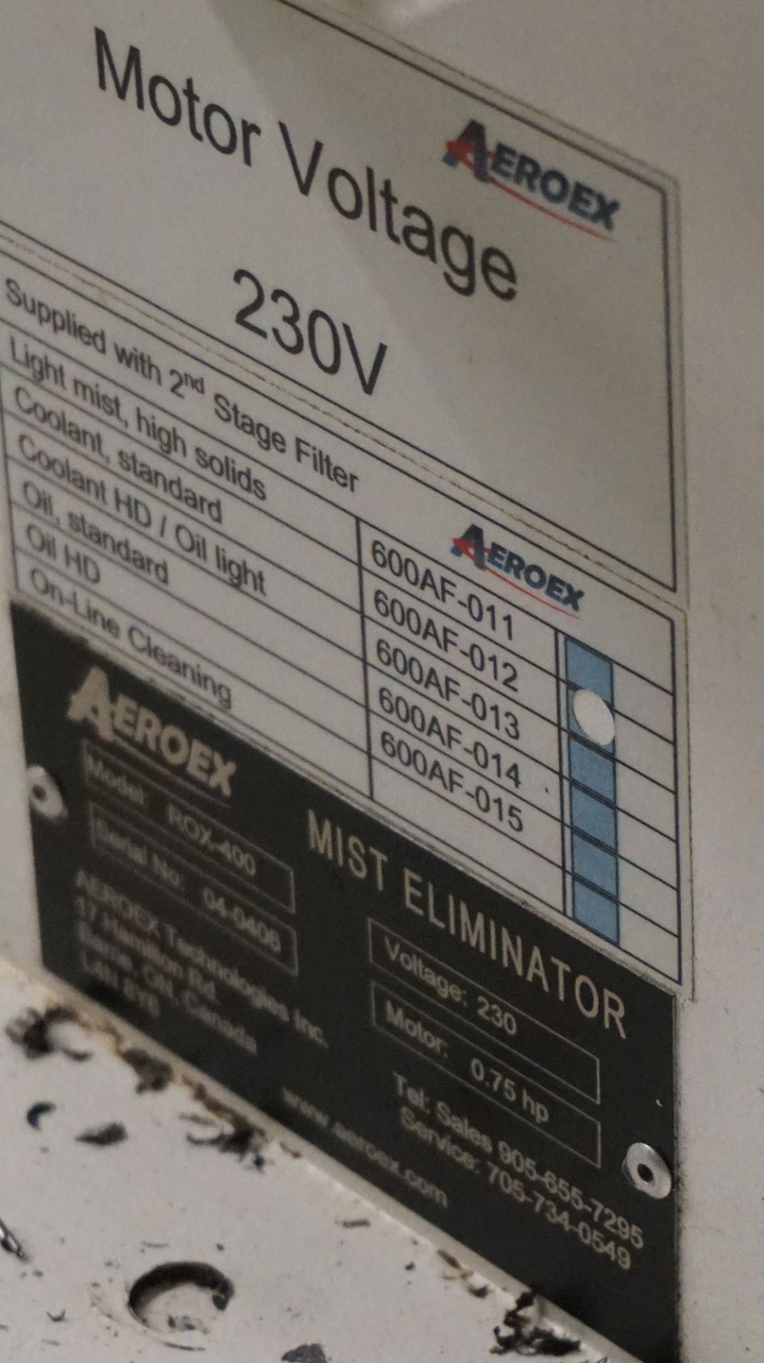 AEROEX ROX-400 3/4 HP MIST ELIMINATOR, S/N: 04-0406 - Image 5 of 5