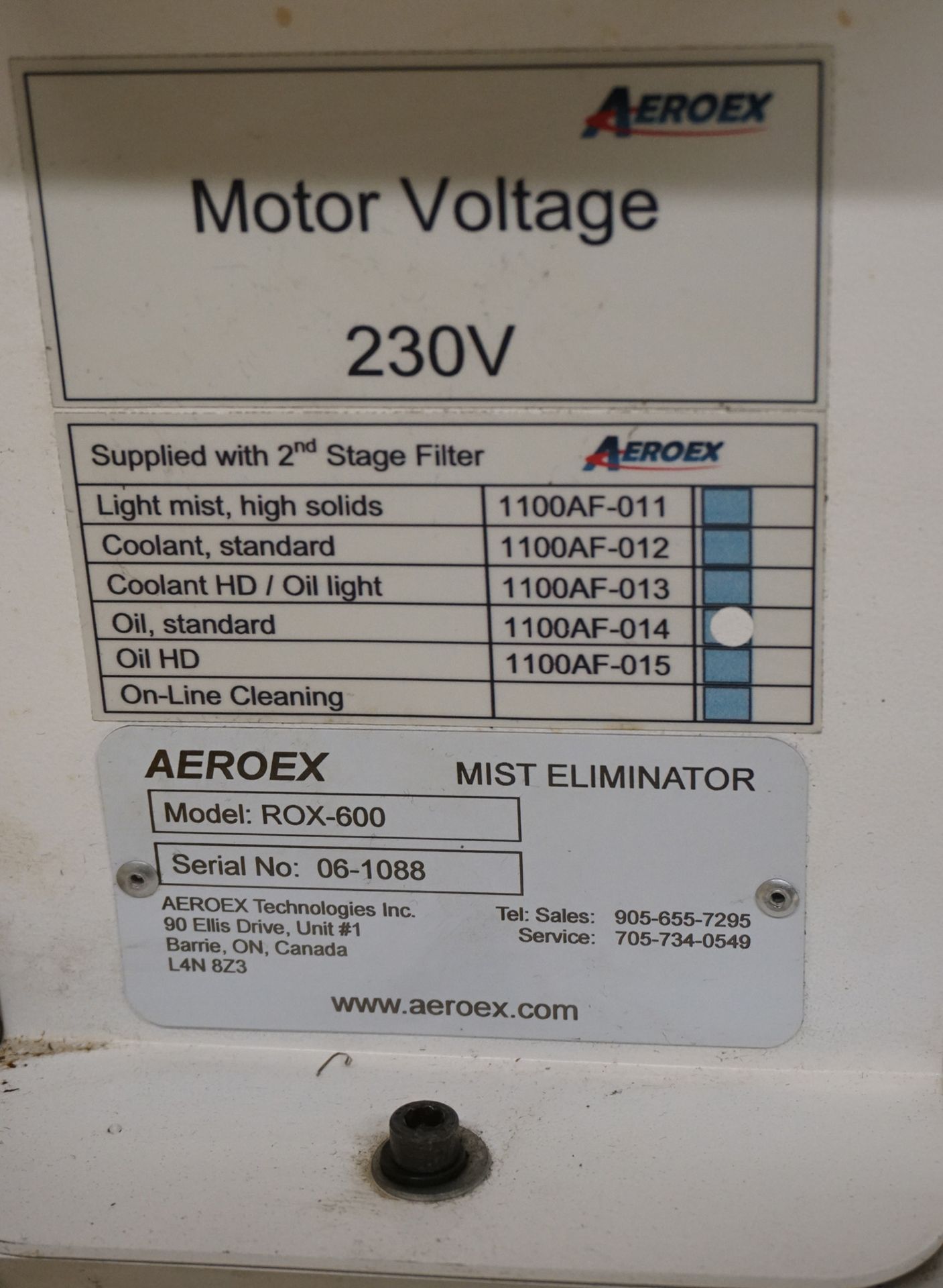 AEROEX ROX-600 3/4 HP HEPA FILTER MIST ELIMINATOR, S/N: 06-1088 - Image 4 of 4