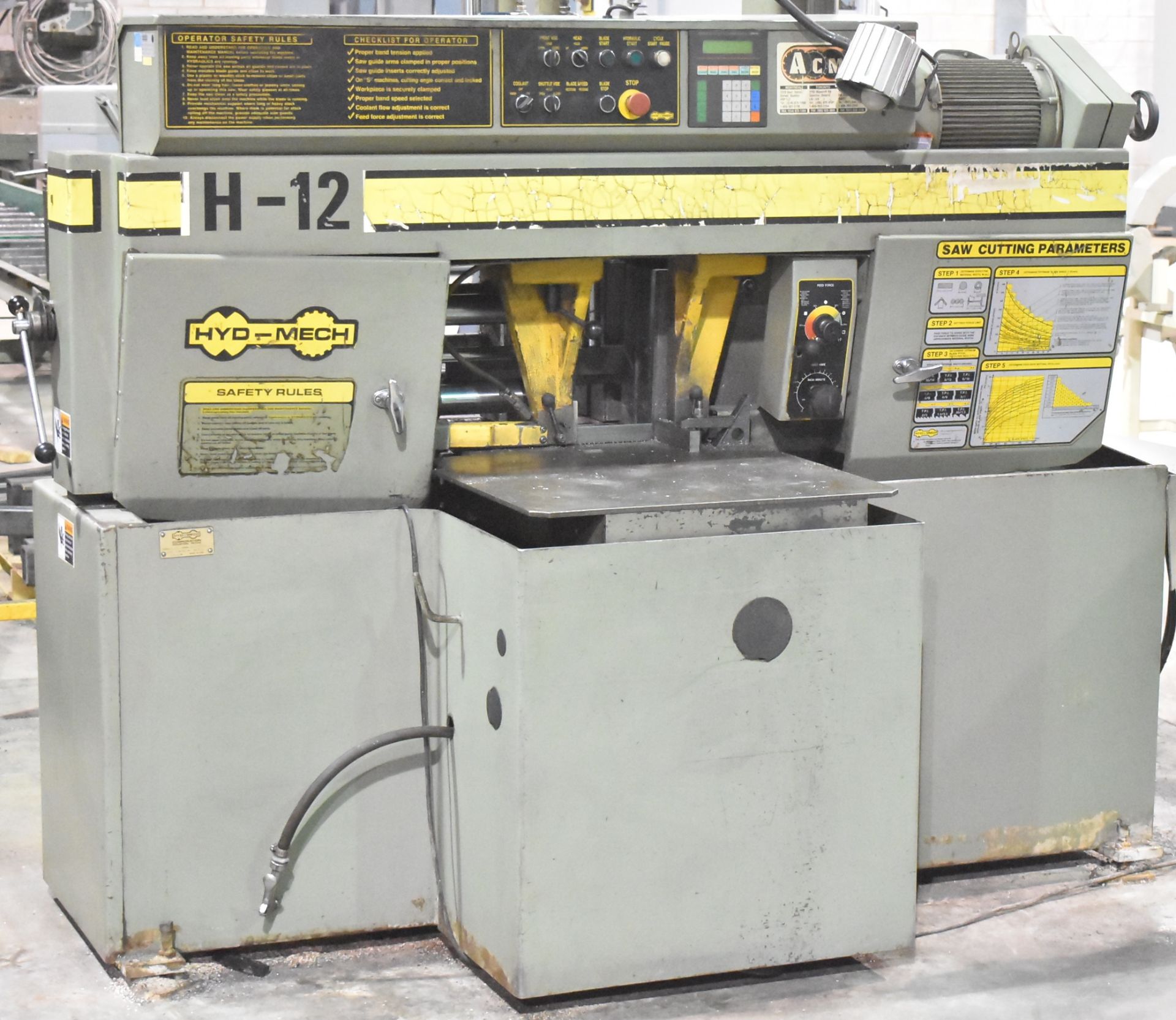 HYD-MECH H-12 DOUBLE MITRE BAND SAW, S/N: A0898077H (CI) [RIGGING FEES FOR LOT #53 - $450 CDN - PLUS