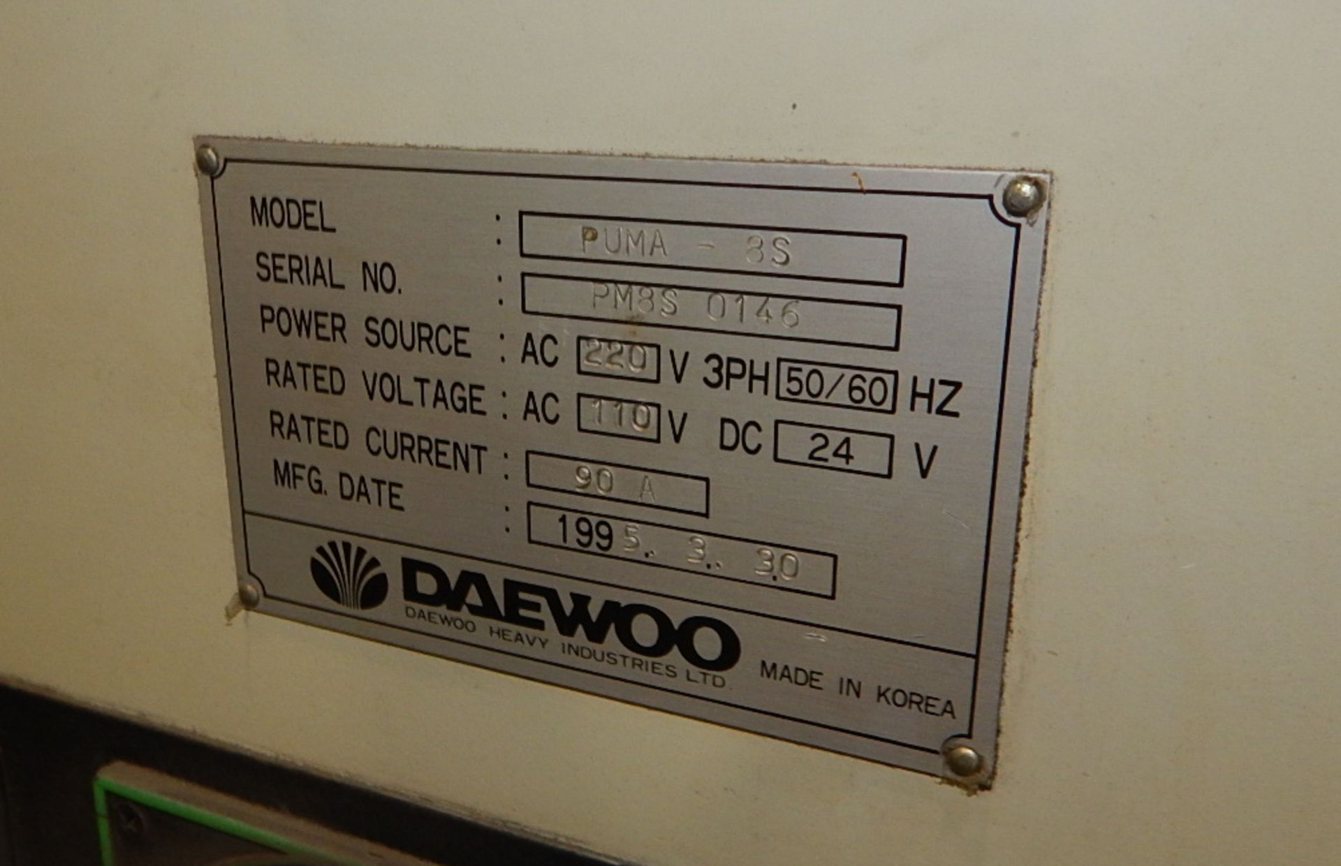 DAEWOO PUMA 8S CNC TURNING CENTER WITH MITSUBISHI CNC CONTROL, 21" SWING, 22" CENTERS, KITAGAWA 8" - Image 10 of 15