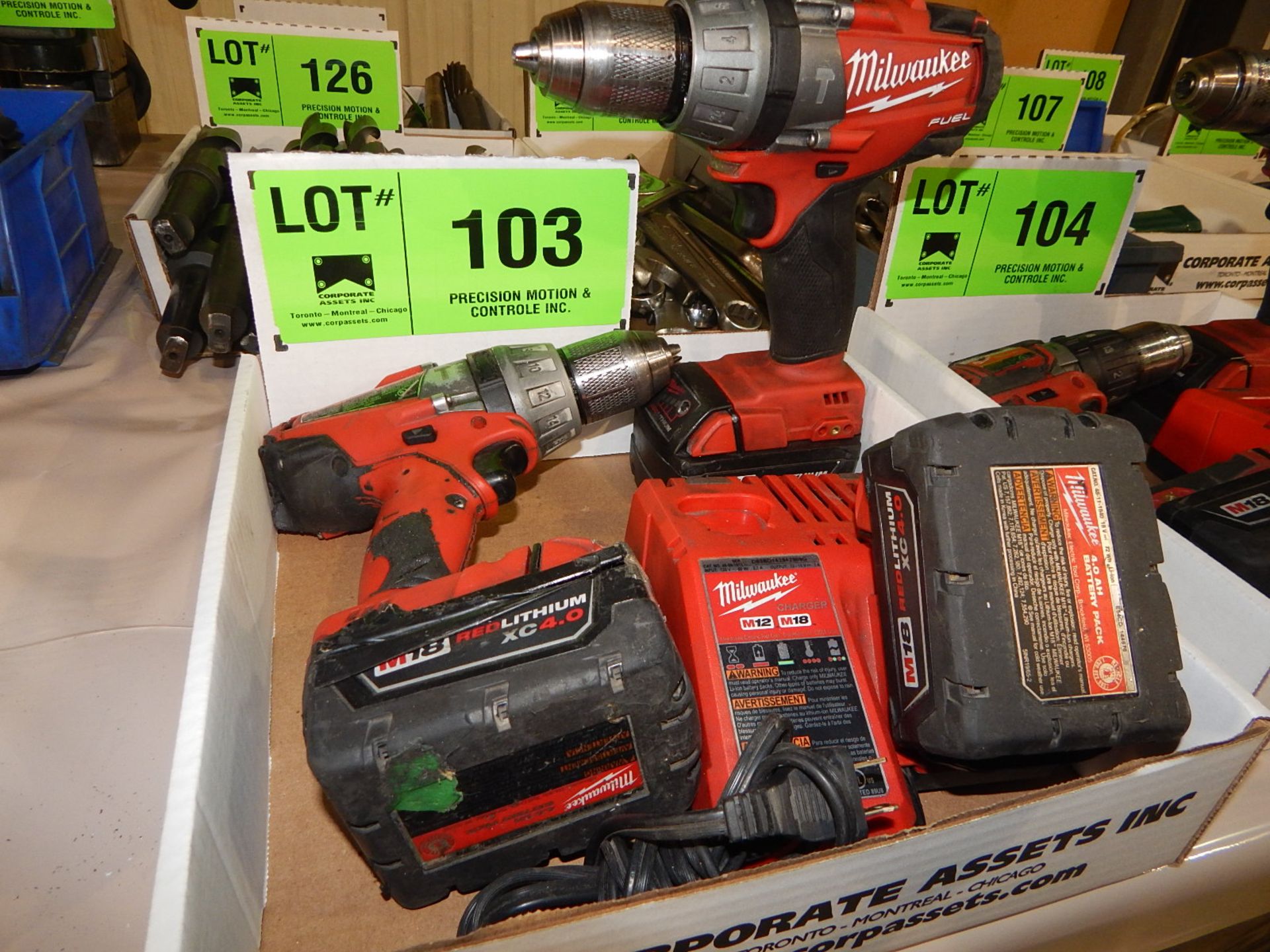 LOT/ (2) MILWAUKEE CORDLESS DRILLS WITH 3 BATTERIES AND CHARGER