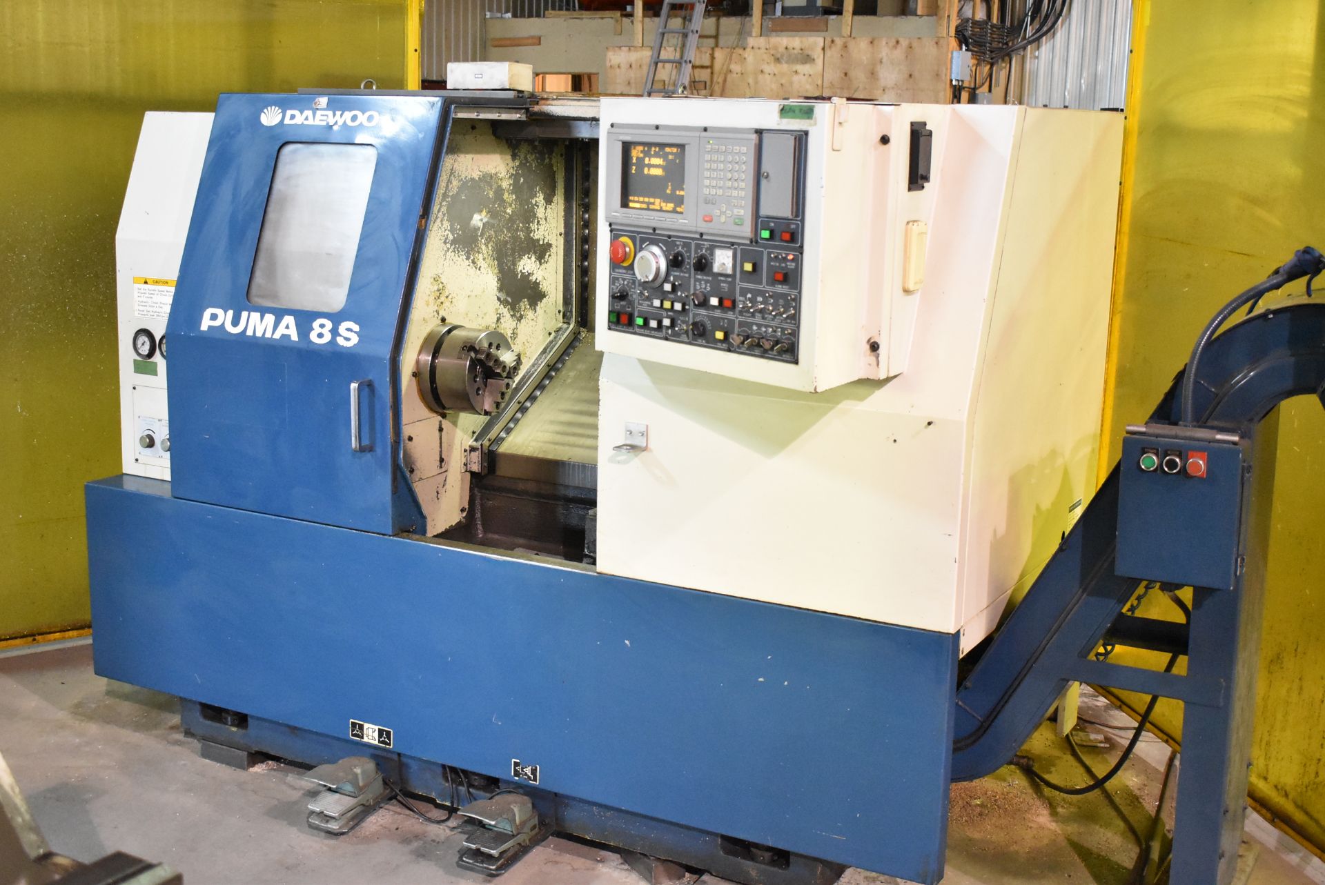 DAEWOO PUMA 8S CNC TURNING CENTER WITH MITSUBISHI CNC CONTROL, 21" SWING, 22" CENTERS, KITAGAWA 8"