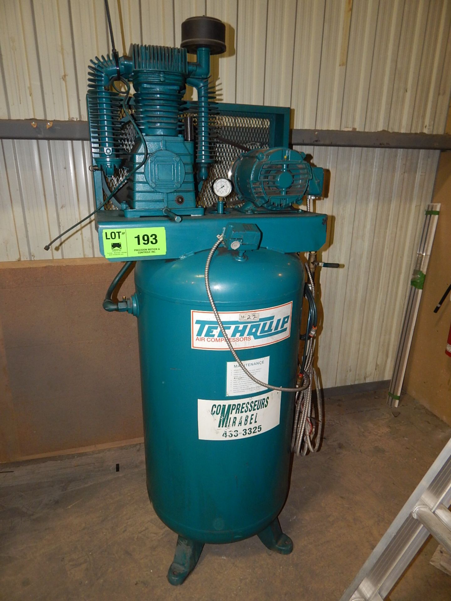 TECHQUIP 5HP TANK MOUNTED PISTON TYPE AIR COMPRESSOR, S/N: E798A-X08-M (CI) [RIGGING FEES FOR LOT #