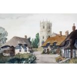 Sidney Fever Pair watercolour drawings Village scenes with thatched cottages, signed and dated 197