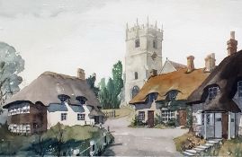 Sidney Fever Pair watercolour drawings Village scenes with thatched cottages, signed and dated 197