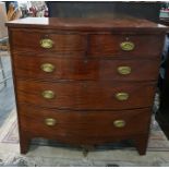 George III mahogany and cross-banded bowfront chest of two short and three long graduated drawers,