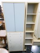 Modern grey painted chest of drawers with half gallery back, two short and four long graduated