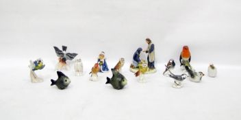 Assorted figurines including Geobel 'Snowy Owl', 'Barn Owl', 'Gold Finch', 'Wagtail', 'Robin', '