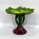 20th century Bretby tazza dish of leaf form, on a pedestal base, incised mark to base marked '