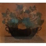 Unattributed Pastel drawing  Still life of fruit and flowers in basket, within black and gilt fram