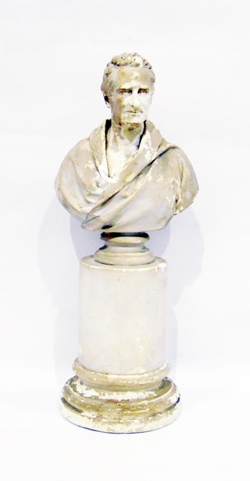 Parianware bust of Psyche, 17cm high and moulded plaster bust of a gentleman, on pedestal base, 45cm - Bild 2 aus 2