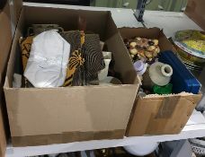 Four boxes of miscellaneous household items to include glassware, chinaware, stoneware hot water bot