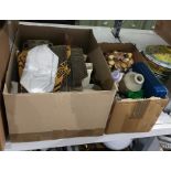 Four boxes of miscellaneous household items to include glassware, chinaware, stoneware hot water bot