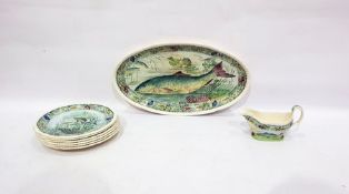 Copeland Spode pottery fish service viz:- serving plate,sauceboat and 6 plates, all fish