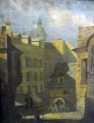 Late 19th/early 20th century continental school Oil on canvas Street scene with various figures, c