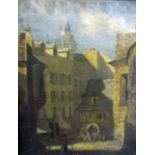 Late 19th/early 20th century continental school Oil on canvas Street scene with various figures, c