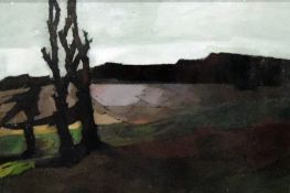 Dody Strasser (b.1912) Oil on board 20th century abstract landscape with trees, signed lower