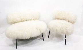Pair of sheepskin style bedroom chairs on metal frames (2)