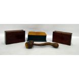 Olivewood gavel and three treen boxes (4)