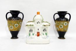 Pair of Royal Doulton slaters stoneware vases, marked 7209 to base and a Staffordshire flatback