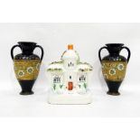 Pair of Royal Doulton slaters stoneware vases, marked 7209 to base and a Staffordshire flatback
