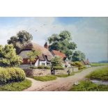 E. Lewis (20th Century) Watercolour drawings Rural cottages,set of four, each signed, 24 x 34cm
